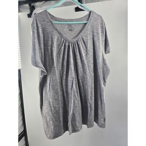 Just My Size Womens 3X Heather Grey Space Dye V-Neck Pleated Short Sleeve Top